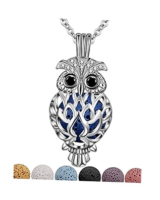 Collar Difusor de Aceite Esencial CELESTIA Mujer, Búho Plateado