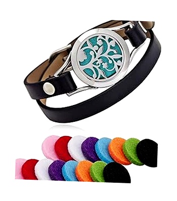 Pulsera de Cuero Aromaterapia Locket Acero Inoxidable Ajustable
