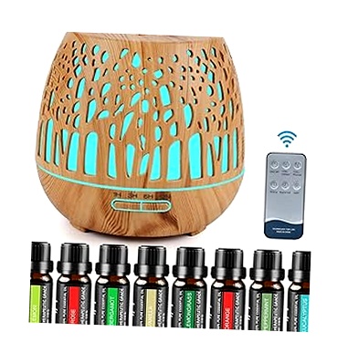 GuKKK Difusor Aromaterapia 400ml con 8 Aceites y 7 LED