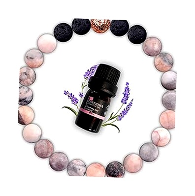 TILOVE Pulsera de piedra de lava y jaspe rosa con aceite esencial