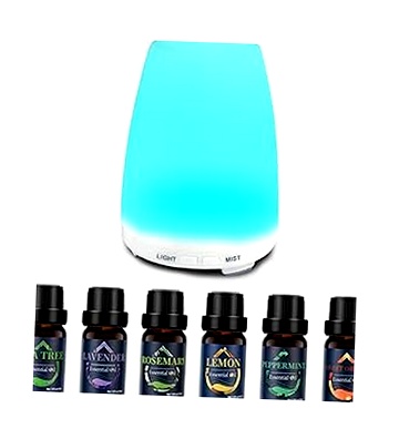 Difusor de Aromas con 6 Aceites Esenciales y LED de 7 Colores
